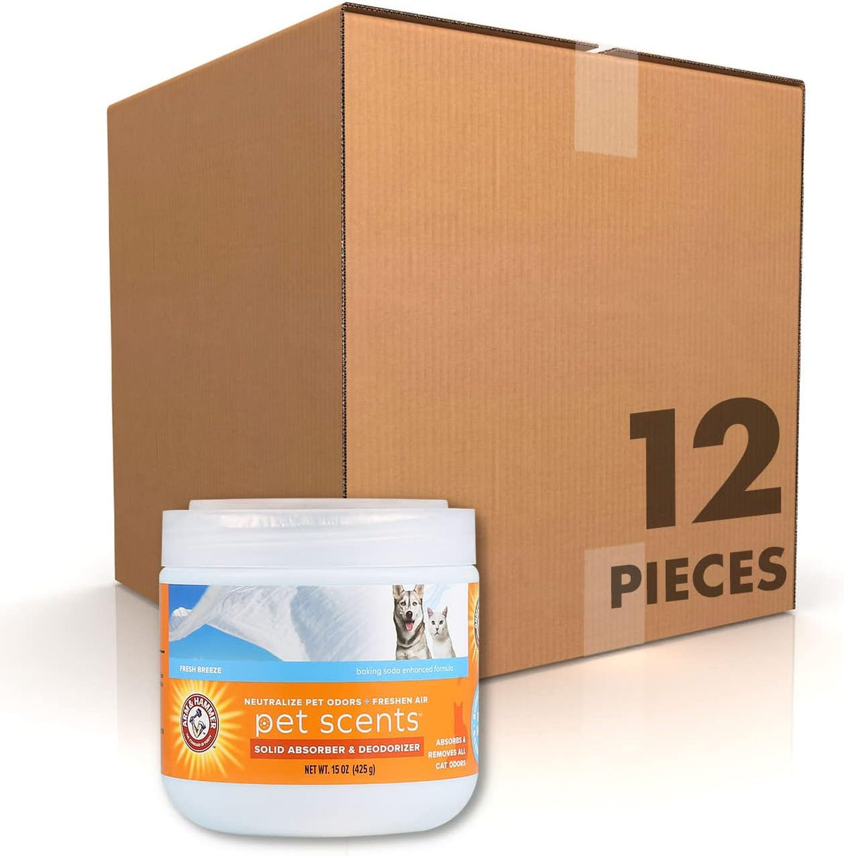 Pet Scents Gel Odor Eliminator, Baking Soda Deodorizer for Pet Rooms, Litter Box Areas, and Indoor Spaces, Long-Lasting Solid Gel Format, Fresh Breeze Scent, 15 Oz