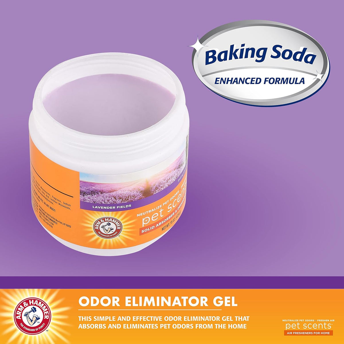 Pet Scents Gel Odor Eliminator, Baking Soda Deodorizer for Pet Rooms, Litter Box Areas, and Indoor Spaces, Long-Lasting Solid Gel Format, Fresh Breeze Scent, 15 Oz