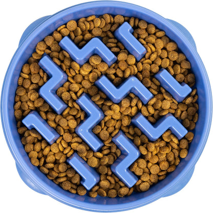 Fun Feeder Slo Bowl – Medium 2‑Cup Capacity, Slow Feeding, Small to Medium Dogs & Cats, Non-Slip, Blue, Notch Pattern | Slows Fast Eaters, Can Aid Digestion, Holds 2 Cups Dry or Wet Food, Non-Slip, Easy Clean, No BPA, Small to Medium Dogs & Cats