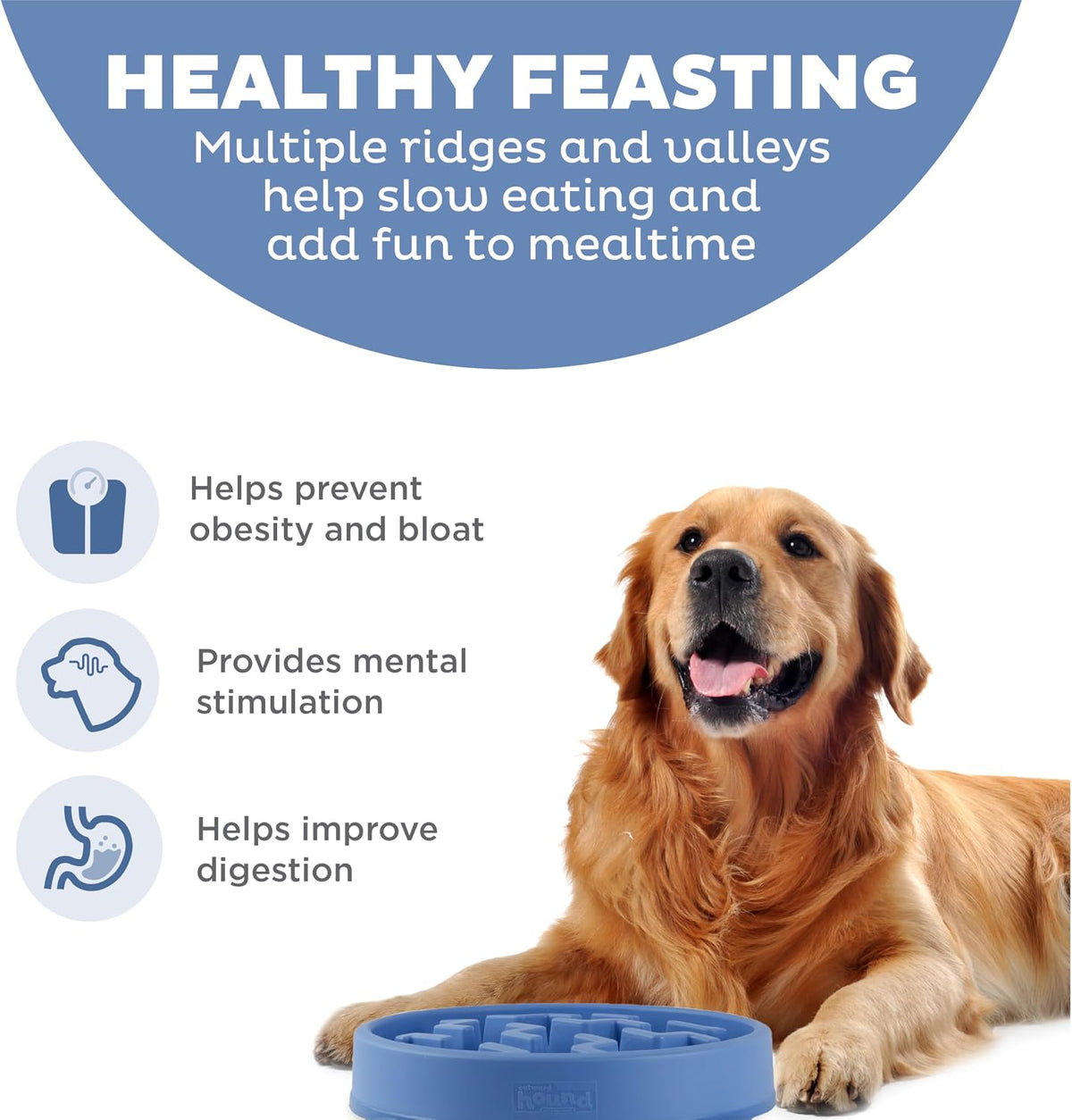 Fun Feeder Slo Bowl – Medium 2‑Cup Capacity, Slow Feeding, Small to Medium Dogs & Cats, Non-Slip, Blue, Notch Pattern | Slows Fast Eaters, Can Aid Digestion, Holds 2 Cups Dry or Wet Food, Non-Slip, Easy Clean, No BPA, Small to Medium Dogs & Cats