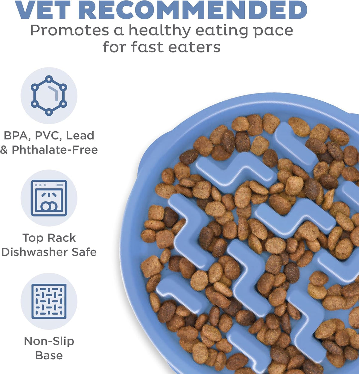 Fun Feeder Slo Bowl – Medium 2‑Cup Capacity, Slow Feeding, Small to Medium Dogs & Cats, Non-Slip, Blue, Notch Pattern | Slows Fast Eaters, Can Aid Digestion, Holds 2 Cups Dry or Wet Food, Non-Slip, Easy Clean, No BPA, Small to Medium Dogs & Cats