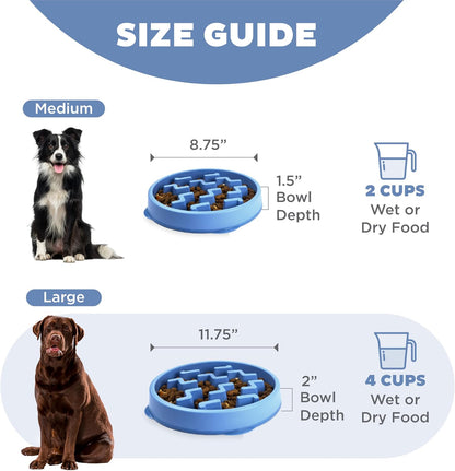 Fun Feeder Slo Bowl – Medium 2‑Cup Capacity, Slow Feeding, Small to Medium Dogs & Cats, Non-Slip, Blue, Notch Pattern | Slows Fast Eaters, Can Aid Digestion, Holds 2 Cups Dry or Wet Food, Non-Slip, Easy Clean, No BPA, Small to Medium Dogs & Cats