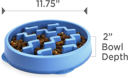 Fun Feeder Slo Bowl – Medium 2‑Cup Capacity, Slow Feeding, Small to Medium Dogs & Cats, Non-Slip, Blue, Notch Pattern | Slows Fast Eaters, Can Aid Digestion, Holds 2 Cups Dry or Wet Food, Non-Slip, Easy Clean, No BPA, Small to Medium Dogs & Cats