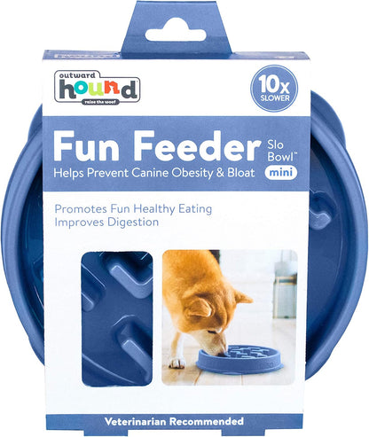 Fun Feeder Slo Bowl – Medium 2‑Cup Capacity, Slow Feeding, Small to Medium Dogs & Cats, Non-Slip, Blue, Notch Pattern | Slows Fast Eaters, Can Aid Digestion, Holds 2 Cups Dry or Wet Food, Non-Slip, Easy Clean, No BPA, Small to Medium Dogs & Cats
