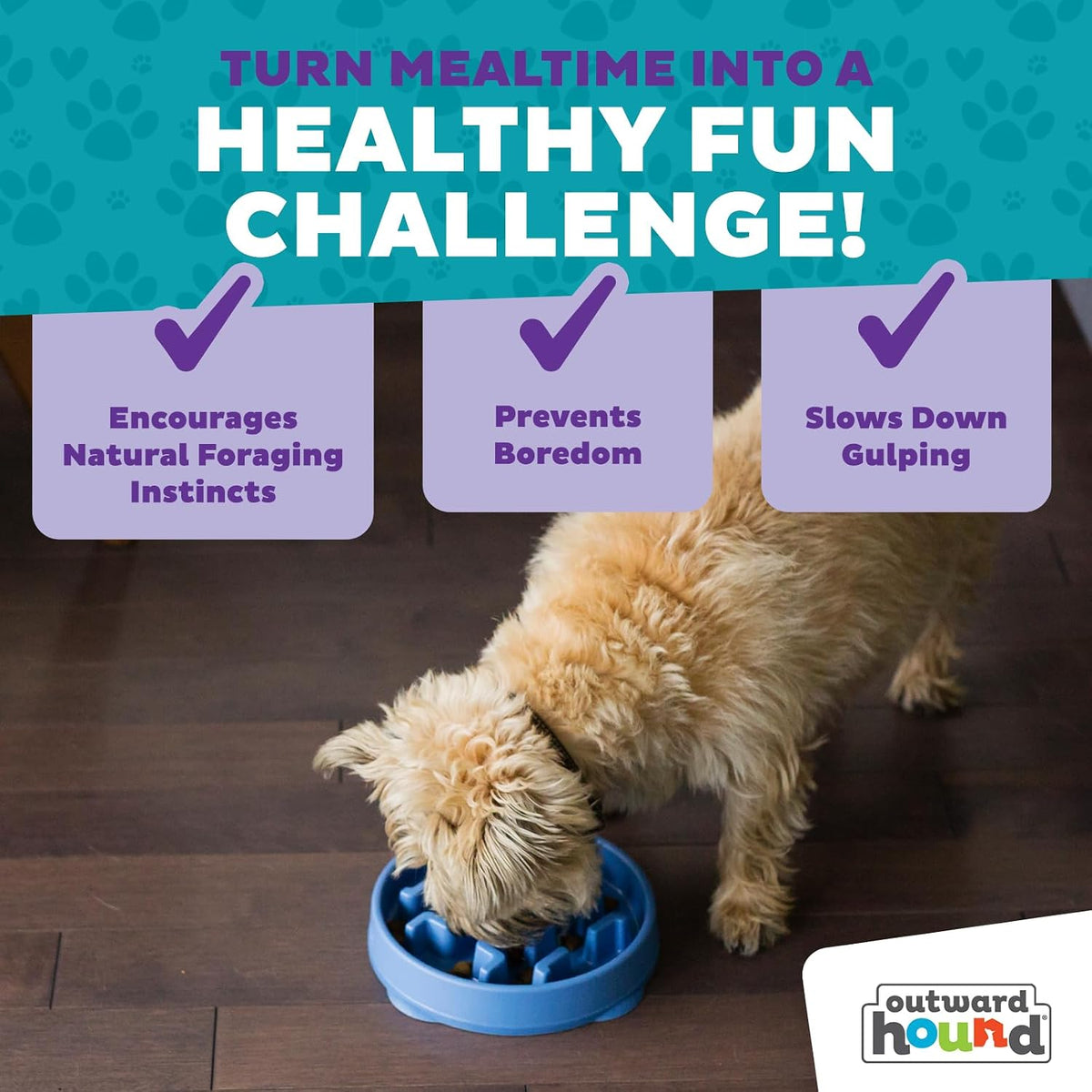 Fun Feeder Slo Bowl – Medium 2‑Cup Capacity, Slow Feeding, Small to Medium Dogs & Cats, Non-Slip, Blue, Notch Pattern | Slows Fast Eaters, Can Aid Digestion, Holds 2 Cups Dry or Wet Food, Non-Slip, Easy Clean, No BPA, Small to Medium Dogs & Cats
