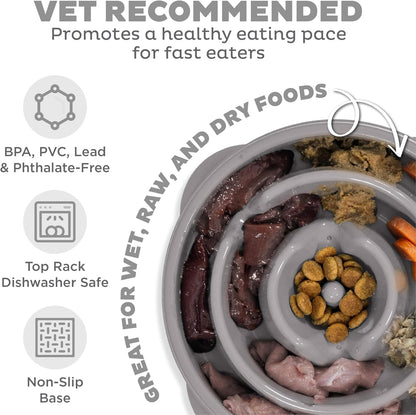 Fun Feeder Slo Bowl – Medium 2‑Cup Capacity, Slow Feeding, Small to Medium Dogs & Cats, Non-Slip, Blue, Notch Pattern | Slows Fast Eaters, Can Aid Digestion, Holds 2 Cups Dry or Wet Food, Non-Slip, Easy Clean, No BPA, Small to Medium Dogs & Cats