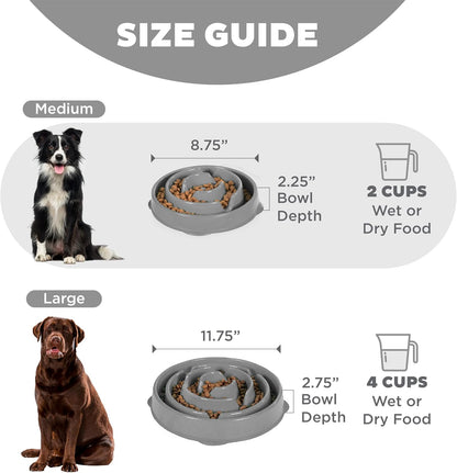 Fun Feeder Slo Bowl – Medium 2‑Cup Capacity, Slow Feeding, Small to Medium Dogs & Cats, Non-Slip, Blue, Notch Pattern | Slows Fast Eaters, Can Aid Digestion, Holds 2 Cups Dry or Wet Food, Non-Slip, Easy Clean, No BPA, Small to Medium Dogs & Cats
