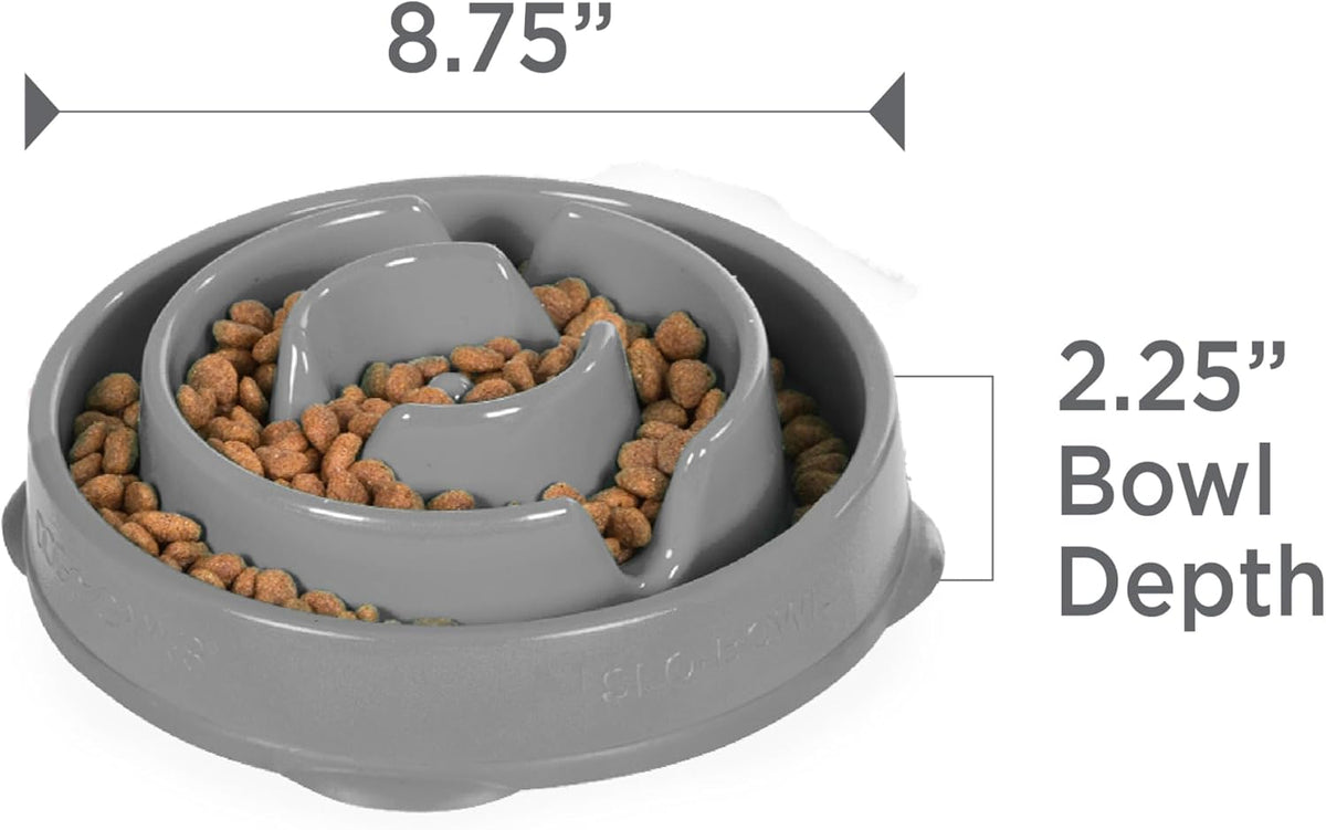 Fun Feeder Slo Bowl – Medium 2‑Cup Capacity, Slow Feeding, Small to Medium Dogs & Cats, Non-Slip, Blue, Notch Pattern | Slows Fast Eaters, Can Aid Digestion, Holds 2 Cups Dry or Wet Food, Non-Slip, Easy Clean, No BPA, Small to Medium Dogs & Cats