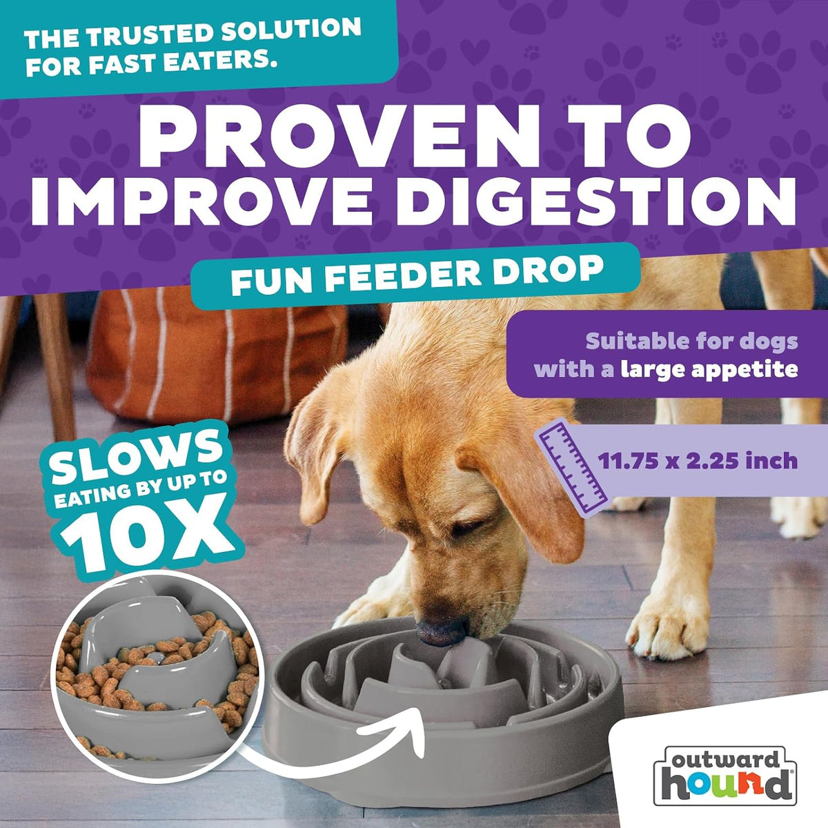 Fun Feeder Slo Bowl – Medium 2‑Cup Capacity, Slow Feeding, Small to Medium Dogs & Cats, Non-Slip, Blue, Notch Pattern | Slows Fast Eaters, Can Aid Digestion, Holds 2 Cups Dry or Wet Food, Non-Slip, Easy Clean, No BPA, Small to Medium Dogs & Cats