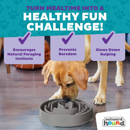 Fun Feeder Slo Bowl – Medium 2‑Cup Capacity, Slow Feeding, Small to Medium Dogs & Cats, Non-Slip, Blue, Notch Pattern | Slows Fast Eaters, Can Aid Digestion, Holds 2 Cups Dry or Wet Food, Non-Slip, Easy Clean, No BPA, Small to Medium Dogs & Cats
