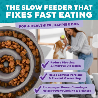 Fun Feeder Slo Bowl – Medium 2‑Cup Capacity, Slow Feeding, Small to Medium Dogs & Cats, Non-Slip, Blue, Notch Pattern | Slows Fast Eaters, Can Aid Digestion, Holds 2 Cups Dry or Wet Food, Non-Slip, Easy Clean, No BPA, Small to Medium Dogs & Cats