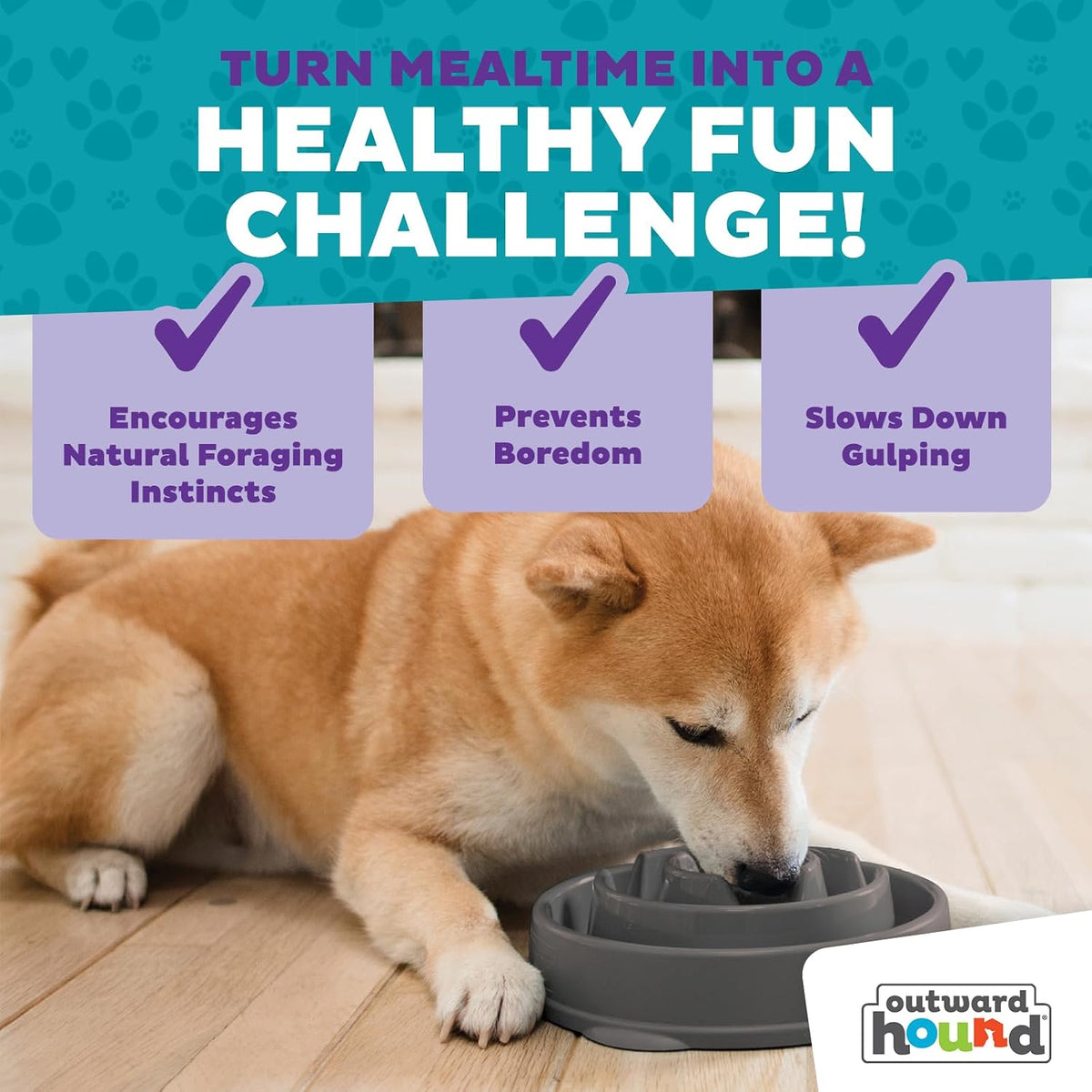 Fun Feeder Slo Bowl – Medium 2‑Cup Capacity, Slow Feeding, Small to Medium Dogs & Cats, Non-Slip, Blue, Notch Pattern | Slows Fast Eaters, Can Aid Digestion, Holds 2 Cups Dry or Wet Food, Non-Slip, Easy Clean, No BPA, Small to Medium Dogs & Cats
