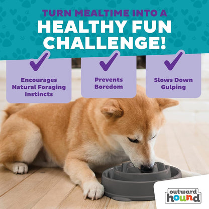 Fun Feeder Slo Bowl – Medium 2‑Cup Capacity, Slow Feeding, Small to Medium Dogs & Cats, Non-Slip, Blue, Notch Pattern | Slows Fast Eaters, Can Aid Digestion, Holds 2 Cups Dry or Wet Food, Non-Slip, Easy Clean, No BPA, Small to Medium Dogs & Cats
