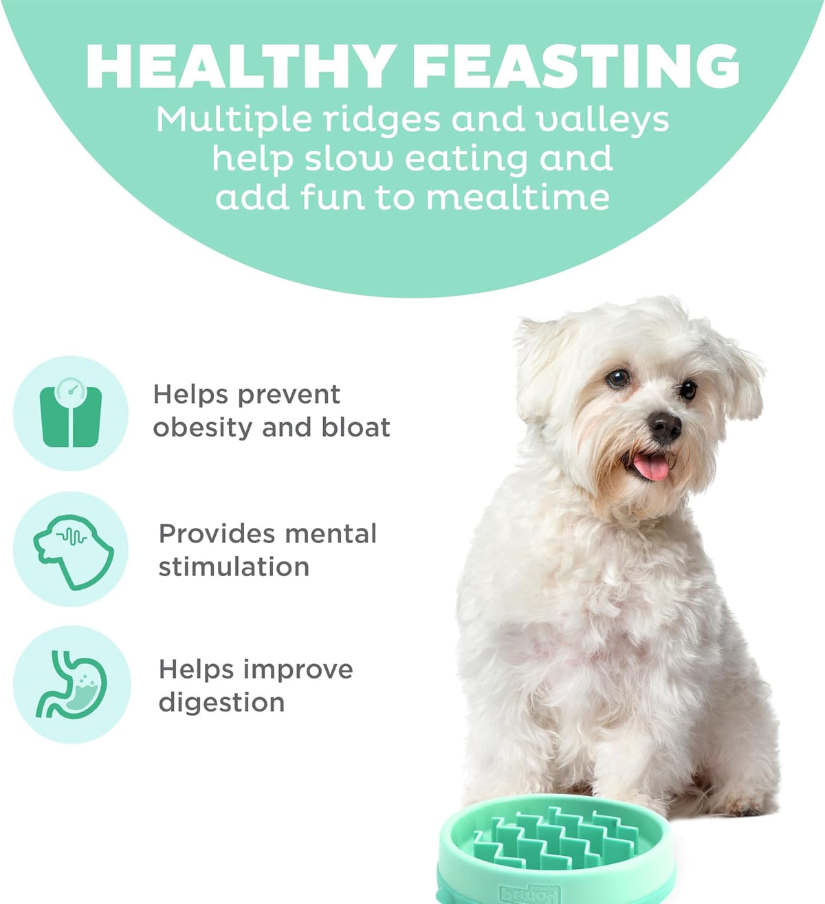 Fun Feeder Slo Bowl – Medium 2‑Cup Capacity, Slow Feeding, Small to Medium Dogs & Cats, Non-Slip, Blue, Notch Pattern | Slows Fast Eaters, Can Aid Digestion, Holds 2 Cups Dry or Wet Food, Non-Slip, Easy Clean, No BPA, Small to Medium Dogs & Cats