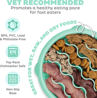Fun Feeder Slo Bowl – Medium 2‑Cup Capacity, Slow Feeding, Small to Medium Dogs & Cats, Non-Slip, Blue, Notch Pattern | Slows Fast Eaters, Can Aid Digestion, Holds 2 Cups Dry or Wet Food, Non-Slip, Easy Clean, No BPA, Small to Medium Dogs & Cats