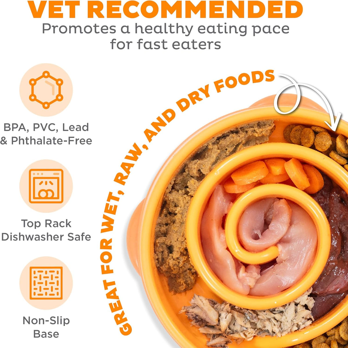 Fun Feeder Slo Bowl – Medium 2‑Cup Capacity, Slow Feeding, Small to Medium Dogs & Cats, Non-Slip, Blue, Notch Pattern | Slows Fast Eaters, Can Aid Digestion, Holds 2 Cups Dry or Wet Food, Non-Slip, Easy Clean, No BPA, Small to Medium Dogs & Cats