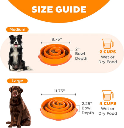 Fun Feeder Slo Bowl – Medium 2‑Cup Capacity, Slow Feeding, Small to Medium Dogs & Cats, Non-Slip, Blue, Notch Pattern | Slows Fast Eaters, Can Aid Digestion, Holds 2 Cups Dry or Wet Food, Non-Slip, Easy Clean, No BPA, Small to Medium Dogs & Cats