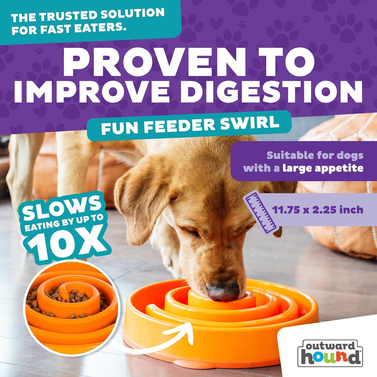 Fun Feeder Slo Bowl – Medium 2‑Cup Capacity, Slow Feeding, Small to Medium Dogs & Cats, Non-Slip, Blue, Notch Pattern | Slows Fast Eaters, Can Aid Digestion, Holds 2 Cups Dry or Wet Food, Non-Slip, Easy Clean, No BPA, Small to Medium Dogs & Cats