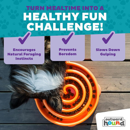 Fun Feeder Slo Bowl – Medium 2‑Cup Capacity, Slow Feeding, Small to Medium Dogs & Cats, Non-Slip, Blue, Notch Pattern | Slows Fast Eaters, Can Aid Digestion, Holds 2 Cups Dry or Wet Food, Non-Slip, Easy Clean, No BPA, Small to Medium Dogs & Cats