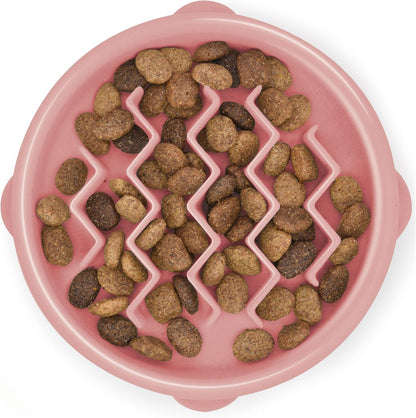 Fun Feeder Slo Bowl – Medium 2‑Cup Capacity, Slow Feeding, Small to Medium Dogs & Cats, Non-Slip, Blue, Notch Pattern | Slows Fast Eaters, Can Aid Digestion, Holds 2 Cups Dry or Wet Food, Non-Slip, Easy Clean, No BPA, Small to Medium Dogs & Cats