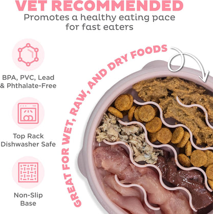 Fun Feeder Slo Bowl – Medium 2‑Cup Capacity, Slow Feeding, Small to Medium Dogs & Cats, Non-Slip, Blue, Notch Pattern | Slows Fast Eaters, Can Aid Digestion, Holds 2 Cups Dry or Wet Food, Non-Slip, Easy Clean, No BPA, Small to Medium Dogs & Cats