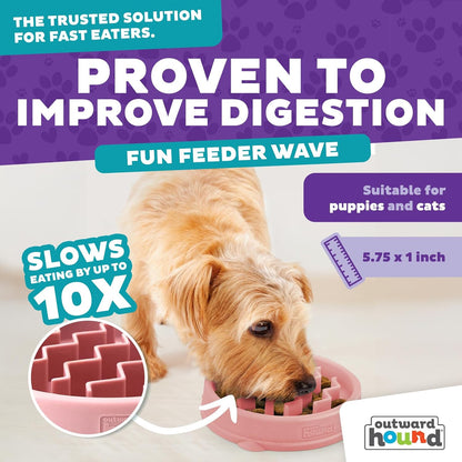Fun Feeder Slo Bowl – Medium 2‑Cup Capacity, Slow Feeding, Small to Medium Dogs & Cats, Non-Slip, Blue, Notch Pattern | Slows Fast Eaters, Can Aid Digestion, Holds 2 Cups Dry or Wet Food, Non-Slip, Easy Clean, No BPA, Small to Medium Dogs & Cats