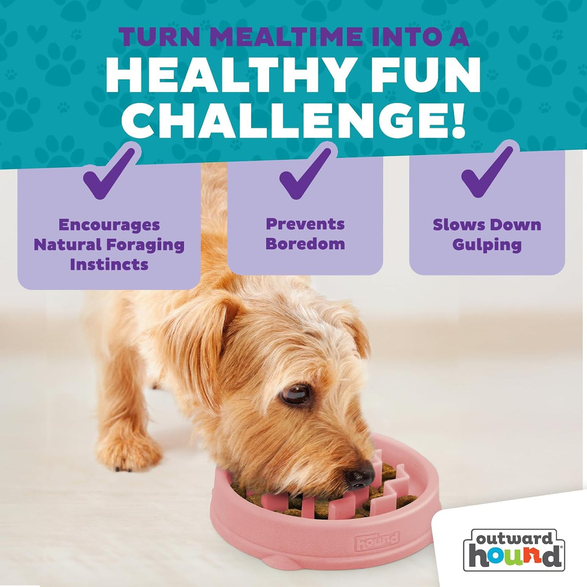 Fun Feeder Slo Bowl – Medium 2‑Cup Capacity, Slow Feeding, Small to Medium Dogs & Cats, Non-Slip, Blue, Notch Pattern | Slows Fast Eaters, Can Aid Digestion, Holds 2 Cups Dry or Wet Food, Non-Slip, Easy Clean, No BPA, Small to Medium Dogs & Cats