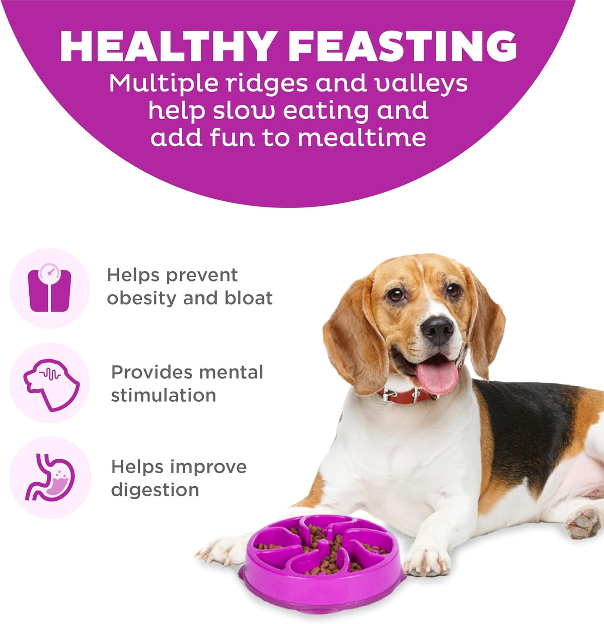 Fun Feeder Slo Bowl – Medium 2‑Cup Capacity, Slow Feeding, Small to Medium Dogs & Cats, Non-Slip, Blue, Notch Pattern | Slows Fast Eaters, Can Aid Digestion, Holds 2 Cups Dry or Wet Food, Non-Slip, Easy Clean, No BPA, Small to Medium Dogs & Cats