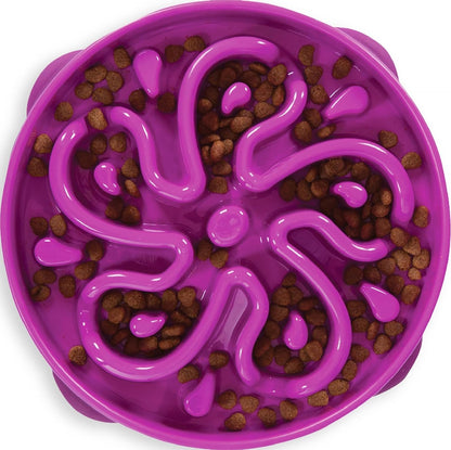 Fun Feeder Slo Bowl – Medium 2‑Cup Capacity, Slow Feeding, Small to Medium Dogs & Cats, Non-Slip, Blue, Notch Pattern | Slows Fast Eaters, Can Aid Digestion, Holds 2 Cups Dry or Wet Food, Non-Slip, Easy Clean, No BPA, Small to Medium Dogs & Cats