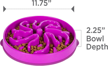 Fun Feeder Slo Bowl – Medium 2‑Cup Capacity, Slow Feeding, Small to Medium Dogs & Cats, Non-Slip, Blue, Notch Pattern | Slows Fast Eaters, Can Aid Digestion, Holds 2 Cups Dry or Wet Food, Non-Slip, Easy Clean, No BPA, Small to Medium Dogs & Cats