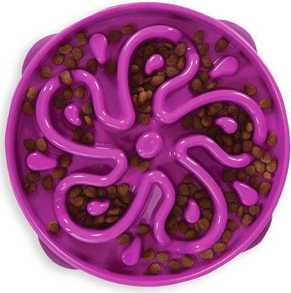 Fun Feeder Slo Bowl – Medium 2‑Cup Capacity, Slow Feeding, Small to Medium Dogs & Cats, Non-Slip, Blue, Notch Pattern | Slows Fast Eaters, Can Aid Digestion, Holds 2 Cups Dry or Wet Food, Non-Slip, Easy Clean, No BPA, Small to Medium Dogs & Cats
