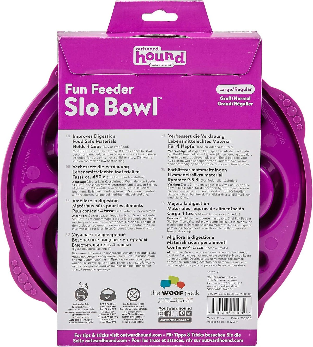 Fun Feeder Slo Bowl – Medium 2‑Cup Capacity, Slow Feeding, Small to Medium Dogs & Cats, Non-Slip, Blue, Notch Pattern | Slows Fast Eaters, Can Aid Digestion, Holds 2 Cups Dry or Wet Food, Non-Slip, Easy Clean, No BPA, Small to Medium Dogs & Cats