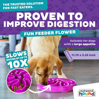 Fun Feeder Slo Bowl – Medium 2‑Cup Capacity, Slow Feeding, Small to Medium Dogs & Cats, Non-Slip, Blue, Notch Pattern | Slows Fast Eaters, Can Aid Digestion, Holds 2 Cups Dry or Wet Food, Non-Slip, Easy Clean, No BPA, Small to Medium Dogs & Cats