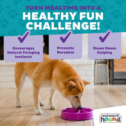 Fun Feeder Slo Bowl – Medium 2‑Cup Capacity, Slow Feeding, Small to Medium Dogs & Cats, Non-Slip, Blue, Notch Pattern | Slows Fast Eaters, Can Aid Digestion, Holds 2 Cups Dry or Wet Food, Non-Slip, Easy Clean, No BPA, Small to Medium Dogs & Cats