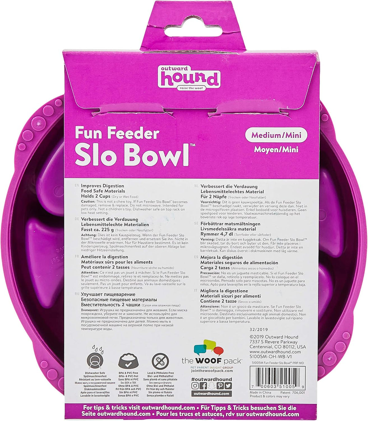 Fun Feeder Slo Bowl – Medium 2‑Cup Capacity, Slow Feeding, Small to Medium Dogs & Cats, Non-Slip, Blue, Notch Pattern | Slows Fast Eaters, Can Aid Digestion, Holds 2 Cups Dry or Wet Food, Non-Slip, Easy Clean, No BPA, Small to Medium Dogs & Cats