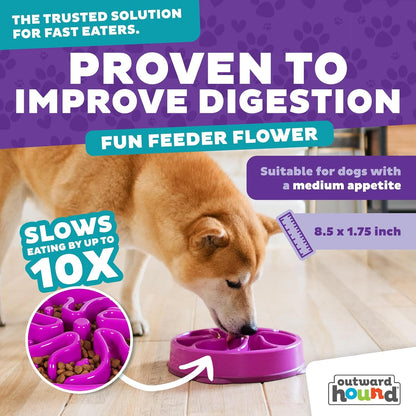 Fun Feeder Slo Bowl – Medium 2‑Cup Capacity, Slow Feeding, Small to Medium Dogs & Cats, Non-Slip, Blue, Notch Pattern | Slows Fast Eaters, Can Aid Digestion, Holds 2 Cups Dry or Wet Food, Non-Slip, Easy Clean, No BPA, Small to Medium Dogs & Cats
