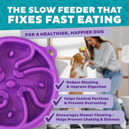 Fun Feeder Slo Bowl – Medium 2‑Cup Capacity, Slow Feeding, Small to Medium Dogs & Cats, Non-Slip, Blue, Notch Pattern | Slows Fast Eaters, Can Aid Digestion, Holds 2 Cups Dry or Wet Food, Non-Slip, Easy Clean, No BPA, Small to Medium Dogs & Cats