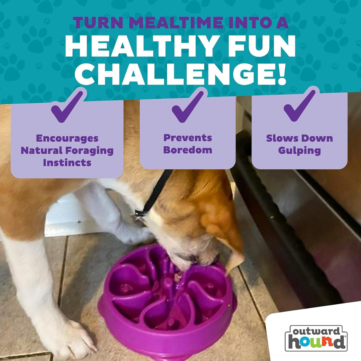 Fun Feeder Slo Bowl – Medium 2‑Cup Capacity, Slow Feeding, Small to Medium Dogs & Cats, Non-Slip, Blue, Notch Pattern | Slows Fast Eaters, Can Aid Digestion, Holds 2 Cups Dry or Wet Food, Non-Slip, Easy Clean, No BPA, Small to Medium Dogs & Cats