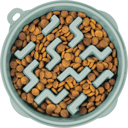 Fun Feeder Slo Bowl – Medium 2‑Cup Capacity, Slow Feeding, Small to Medium Dogs & Cats, Non-Slip, Blue, Notch Pattern | Slows Fast Eaters, Can Aid Digestion, Holds 2 Cups Dry or Wet Food, Non-Slip, Easy Clean, No BPA, Small to Medium Dogs & Cats