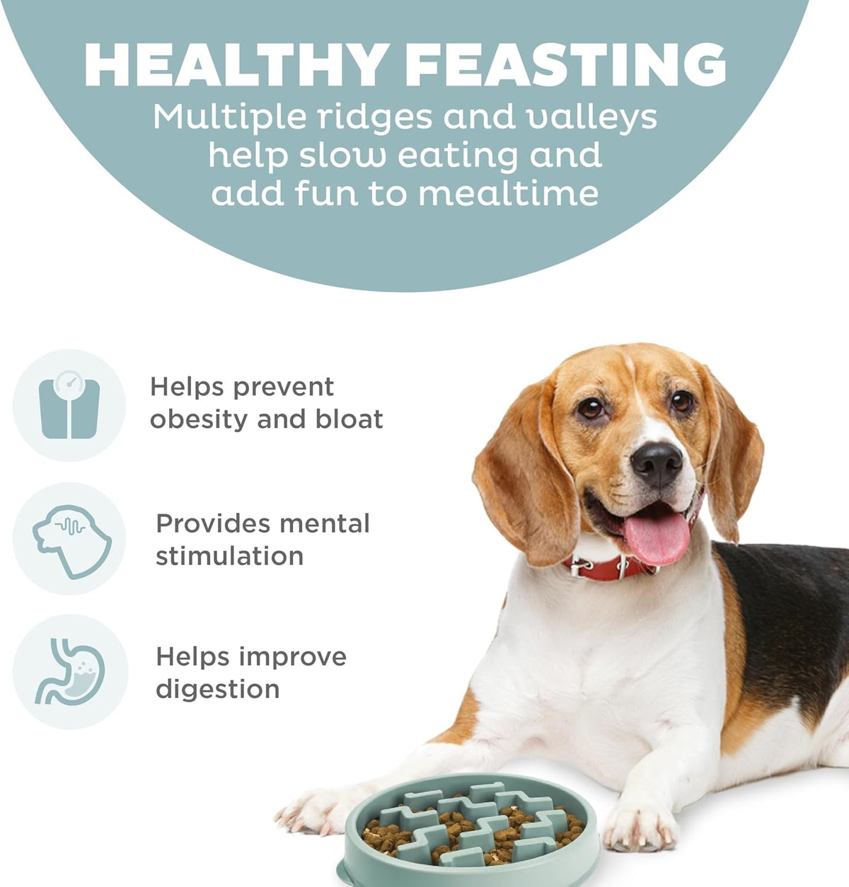 Fun Feeder Slo Bowl – Medium 2‑Cup Capacity, Slow Feeding, Small to Medium Dogs & Cats, Non-Slip, Blue, Notch Pattern | Slows Fast Eaters, Can Aid Digestion, Holds 2 Cups Dry or Wet Food, Non-Slip, Easy Clean, No BPA, Small to Medium Dogs & Cats