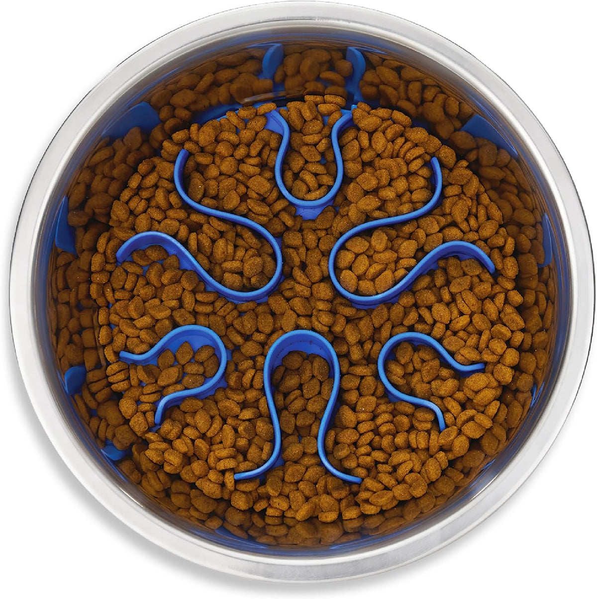 Fun Feeder Slo Bowl – Medium 2‑Cup Capacity, Slow Feeding, Small to Medium Dogs & Cats, Non-Slip, Blue, Notch Pattern | Slows Fast Eaters, Can Aid Digestion, Holds 2 Cups Dry or Wet Food, Non-Slip, Easy Clean, No BPA, Small to Medium Dogs & Cats