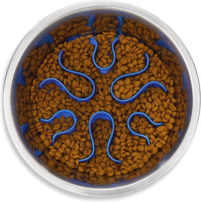 Fun Feeder Slo Bowl – Medium 2‑Cup Capacity, Slow Feeding, Small to Medium Dogs & Cats, Non-Slip, Blue, Notch Pattern | Slows Fast Eaters, Can Aid Digestion, Holds 2 Cups Dry or Wet Food, Non-Slip, Easy Clean, No BPA, Small to Medium Dogs & Cats