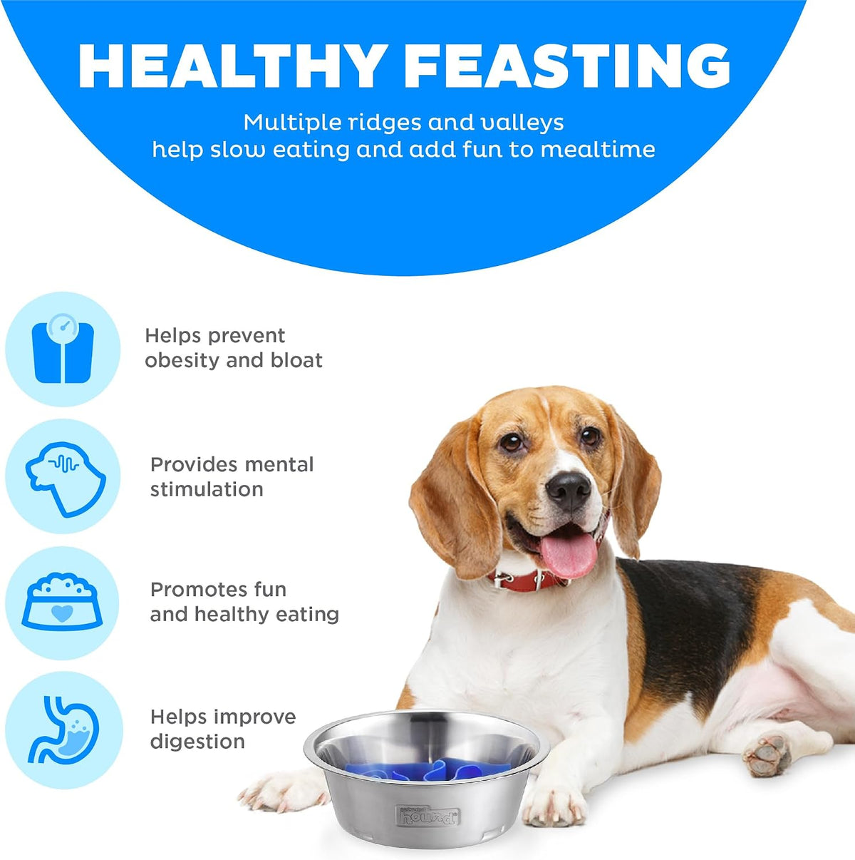 Fun Feeder Slo Bowl – Medium 2‑Cup Capacity, Slow Feeding, Small to Medium Dogs & Cats, Non-Slip, Blue, Notch Pattern | Slows Fast Eaters, Can Aid Digestion, Holds 2 Cups Dry or Wet Food, Non-Slip, Easy Clean, No BPA, Small to Medium Dogs & Cats