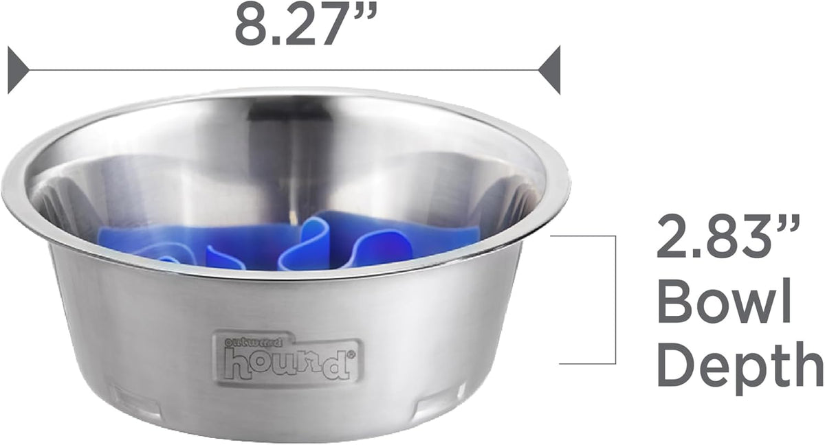 Fun Feeder Slo Bowl – Medium 2‑Cup Capacity, Slow Feeding, Small to Medium Dogs & Cats, Non-Slip, Blue, Notch Pattern | Slows Fast Eaters, Can Aid Digestion, Holds 2 Cups Dry or Wet Food, Non-Slip, Easy Clean, No BPA, Small to Medium Dogs & Cats