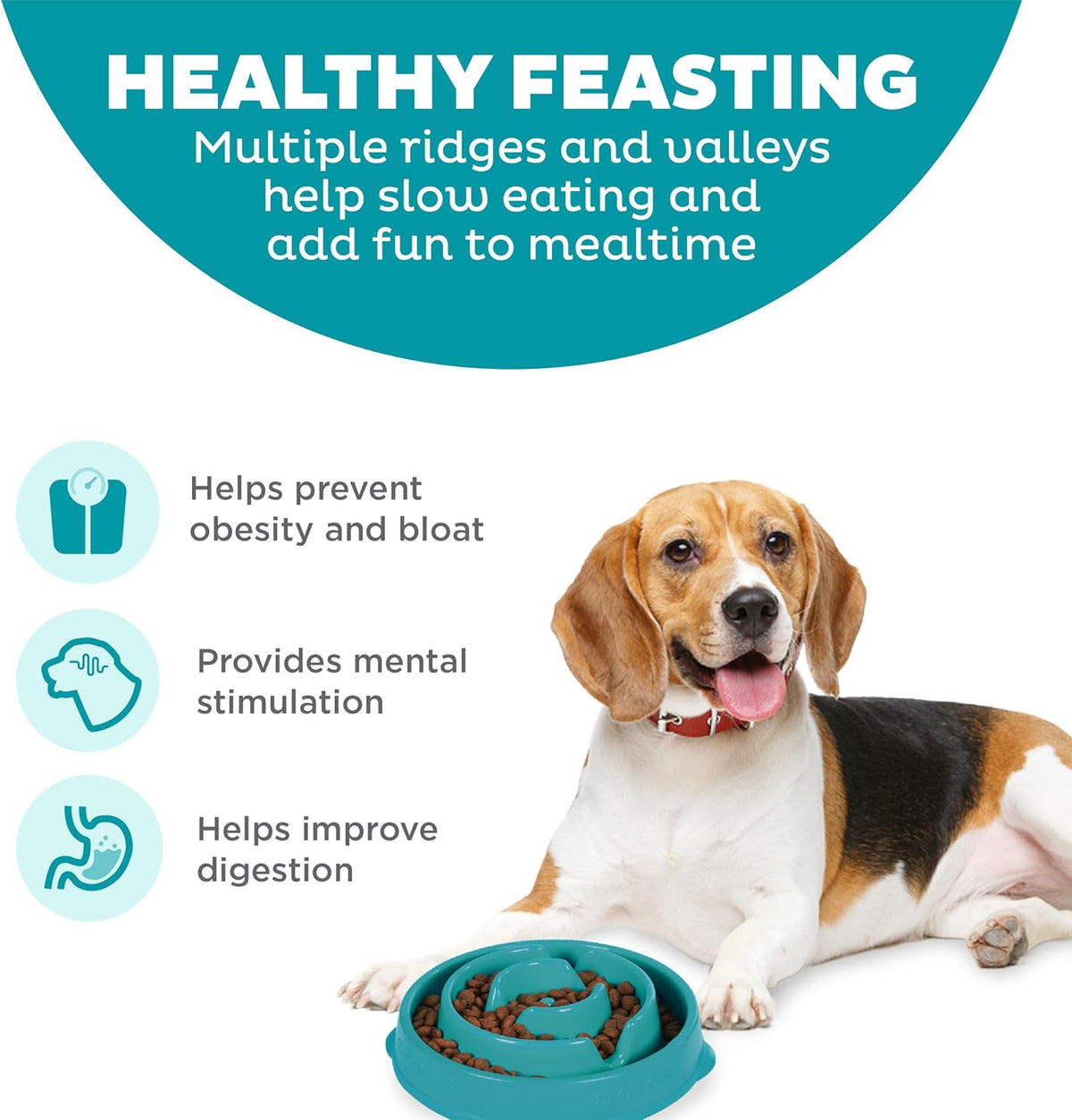 Fun Feeder Slo Bowl – Medium 2‑Cup Capacity, Slow Feeding, Small to Medium Dogs & Cats, Non-Slip, Blue, Notch Pattern | Slows Fast Eaters, Can Aid Digestion, Holds 2 Cups Dry or Wet Food, Non-Slip, Easy Clean, No BPA, Small to Medium Dogs & Cats