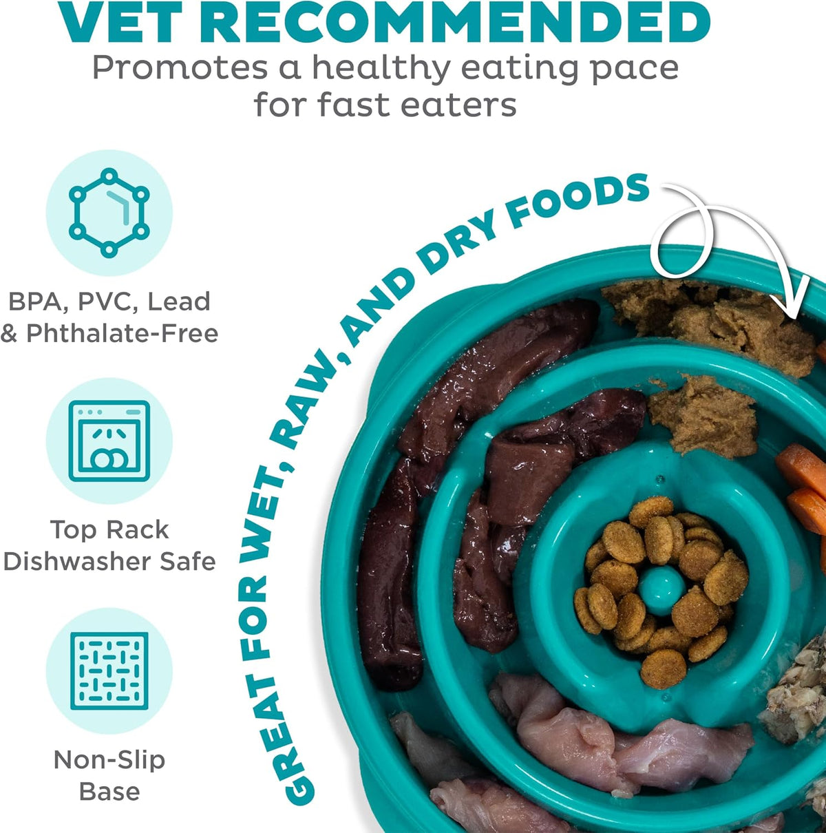 Fun Feeder Slo Bowl – Medium 2‑Cup Capacity, Slow Feeding, Small to Medium Dogs & Cats, Non-Slip, Blue, Notch Pattern | Slows Fast Eaters, Can Aid Digestion, Holds 2 Cups Dry or Wet Food, Non-Slip, Easy Clean, No BPA, Small to Medium Dogs & Cats