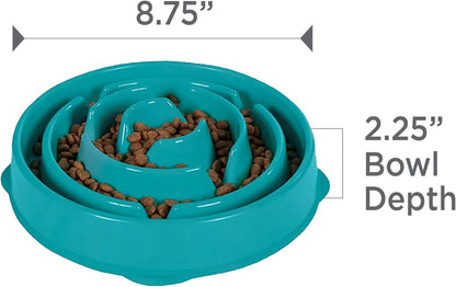 Fun Feeder Slo Bowl – Medium 2‑Cup Capacity, Slow Feeding, Small to Medium Dogs & Cats, Non-Slip, Blue, Notch Pattern | Slows Fast Eaters, Can Aid Digestion, Holds 2 Cups Dry or Wet Food, Non-Slip, Easy Clean, No BPA, Small to Medium Dogs & Cats