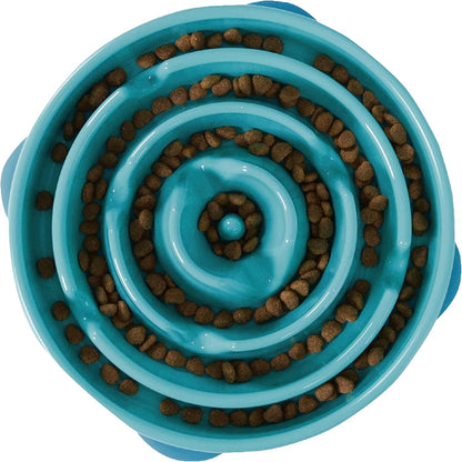 Fun Feeder Slo Bowl – Medium 2‑Cup Capacity, Slow Feeding, Small to Medium Dogs & Cats, Non-Slip, Blue, Notch Pattern | Slows Fast Eaters, Can Aid Digestion, Holds 2 Cups Dry or Wet Food, Non-Slip, Easy Clean, No BPA, Small to Medium Dogs & Cats