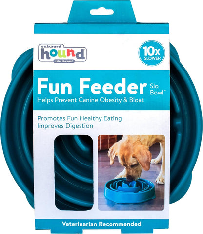 Fun Feeder Slo Bowl – Medium 2‑Cup Capacity, Slow Feeding, Small to Medium Dogs & Cats, Non-Slip, Blue, Notch Pattern | Slows Fast Eaters, Can Aid Digestion, Holds 2 Cups Dry or Wet Food, Non-Slip, Easy Clean, No BPA, Small to Medium Dogs & Cats