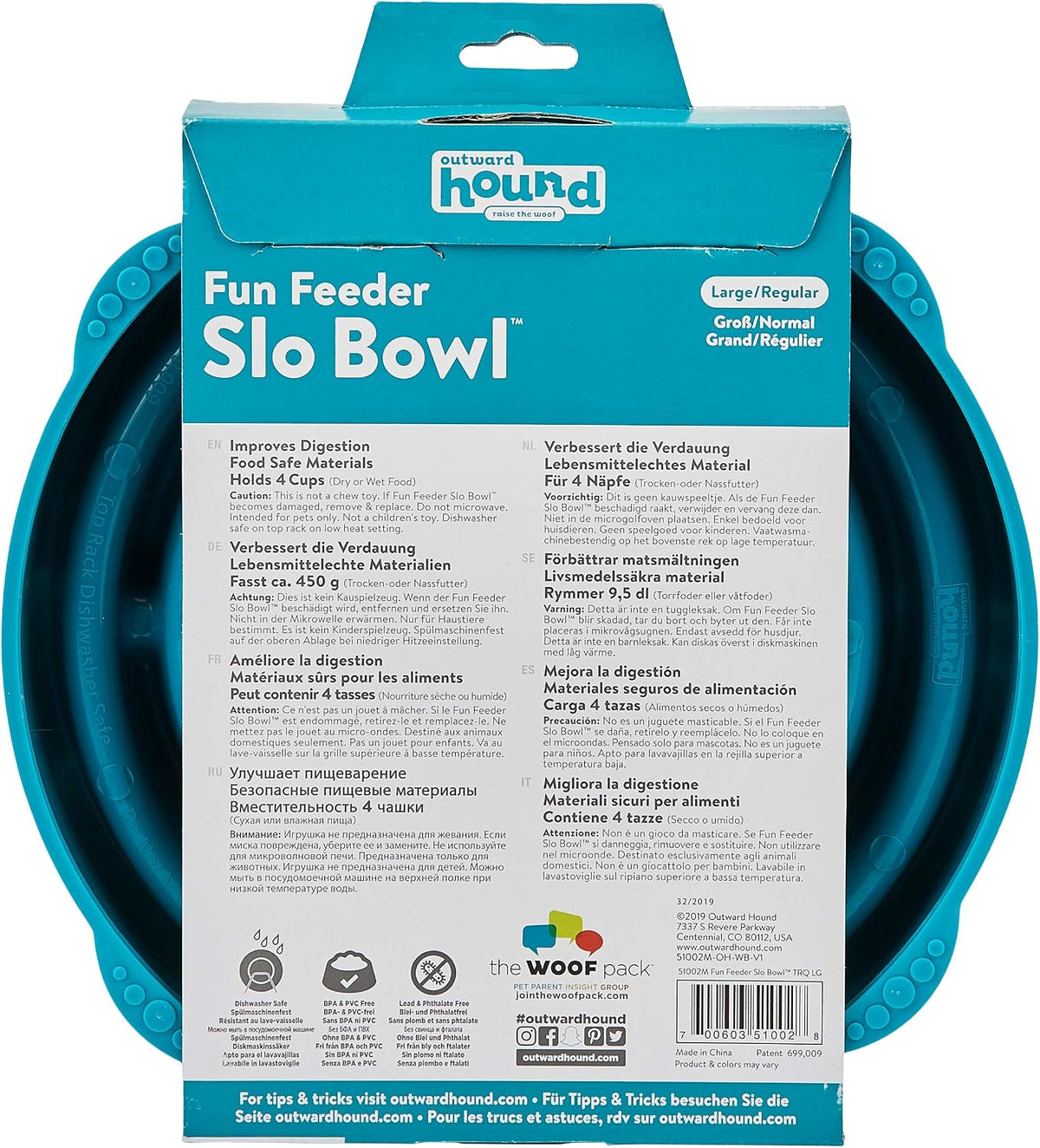 Fun Feeder Slo Bowl – Medium 2‑Cup Capacity, Slow Feeding, Small to Medium Dogs & Cats, Non-Slip, Blue, Notch Pattern | Slows Fast Eaters, Can Aid Digestion, Holds 2 Cups Dry or Wet Food, Non-Slip, Easy Clean, No BPA, Small to Medium Dogs & Cats
